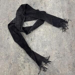 70s Vintage Black Suede Fringed Wrap Belt